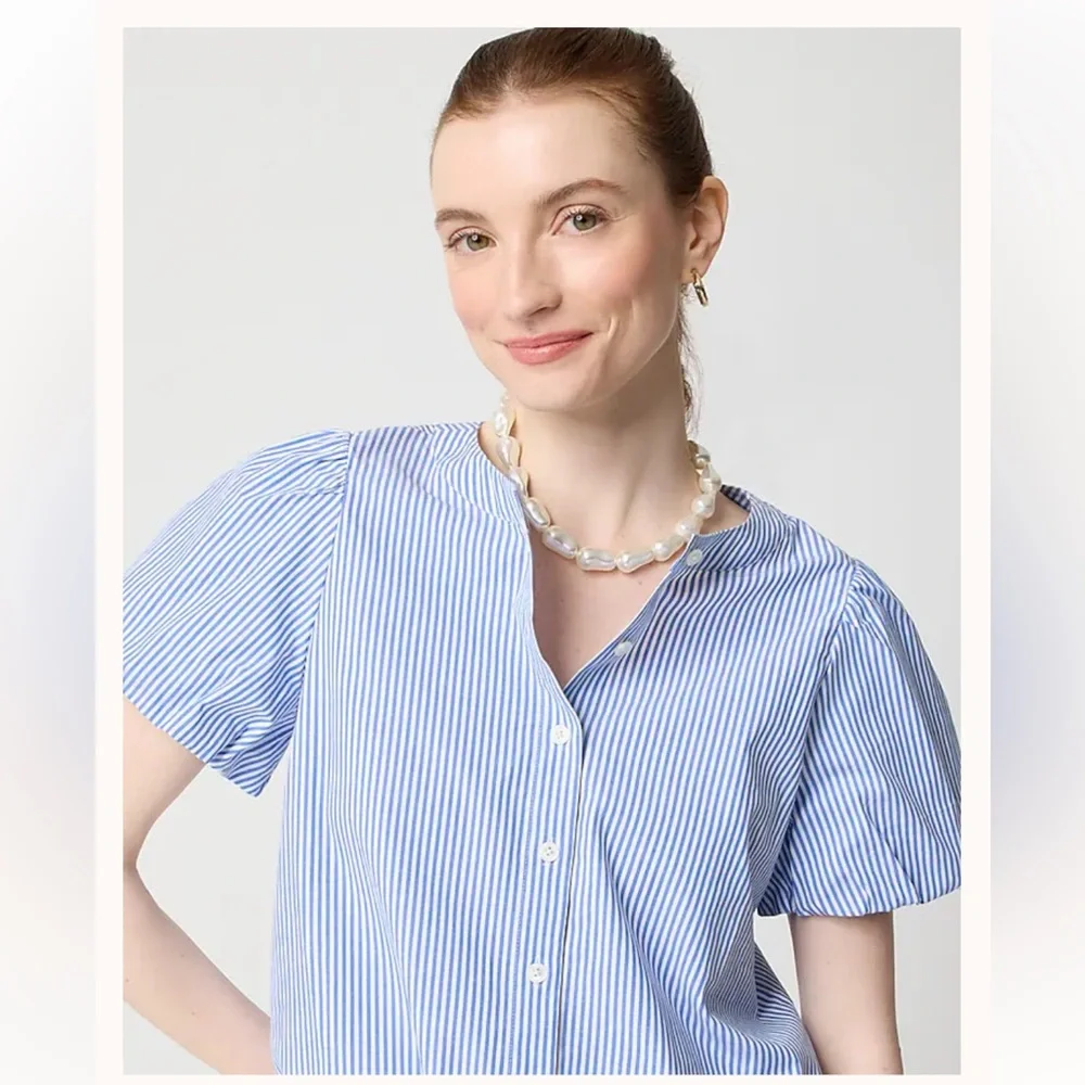 J Crew Striped puff-sleeve tie-waist top XL